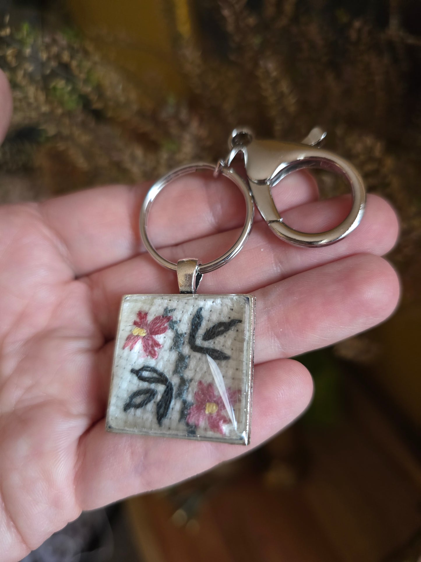 A Tender Touch - Vintage Cross Stitch Key Chain