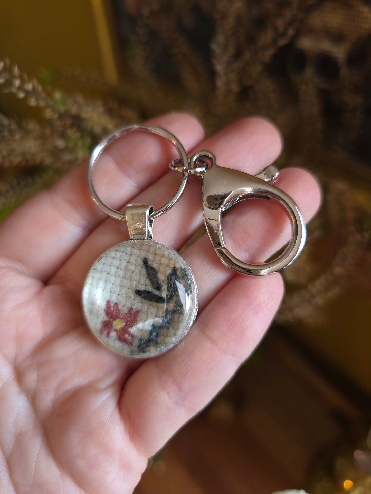 A Tender Touch - Vintage Cross Stitch Keychain